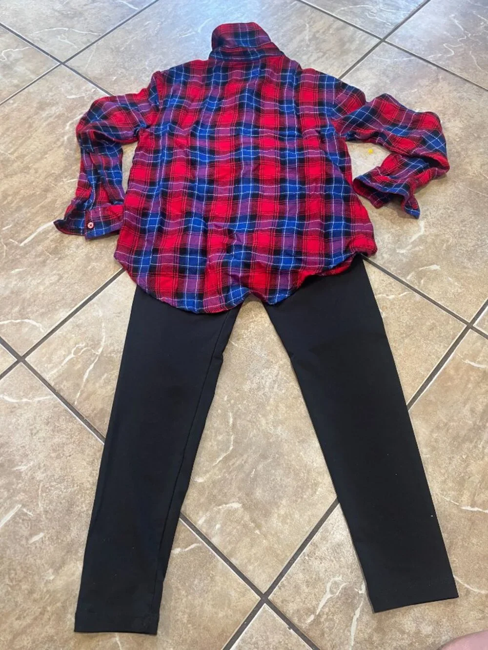 Justice Girls Size 8 Plaid Shirt & Glitter Logo Leggings Outfit Set